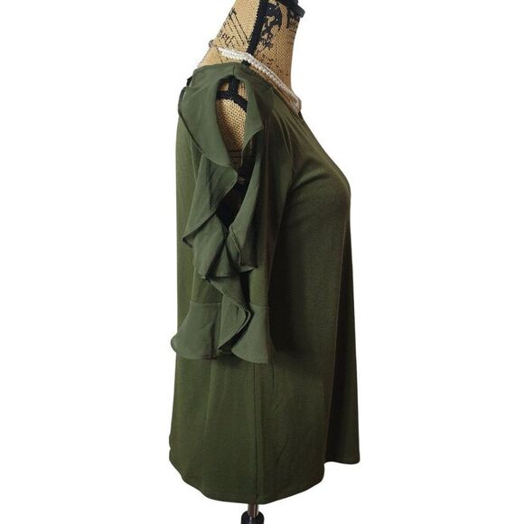 Worthington Womens Cold Shoulder Yop S Olive Green Ruffle Cottagecore Festive - Picture 5 of 10